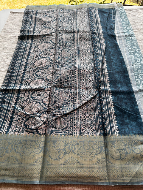 Pichwai Printed semi raw silk saree