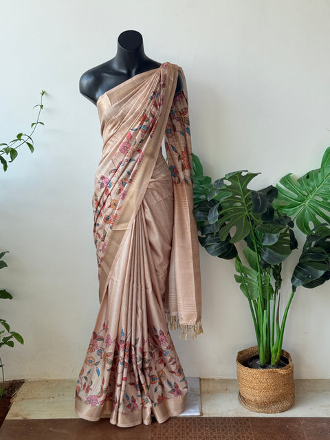Kalamkari printed Faux raw silk saree
