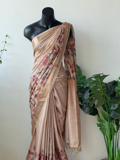 Kalamkari printed Faux raw silk saree