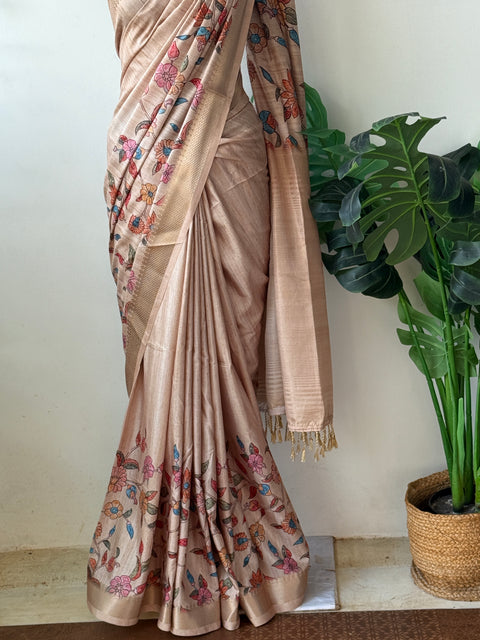 Kalamkari printed Faux raw silk saree