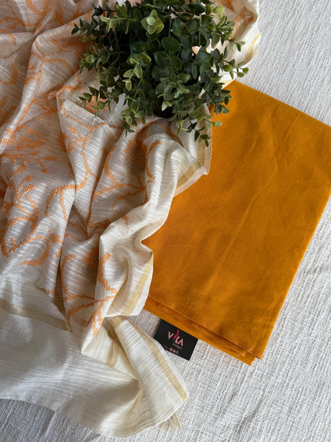 Plain cotton top with emb silk cotton dupatta
