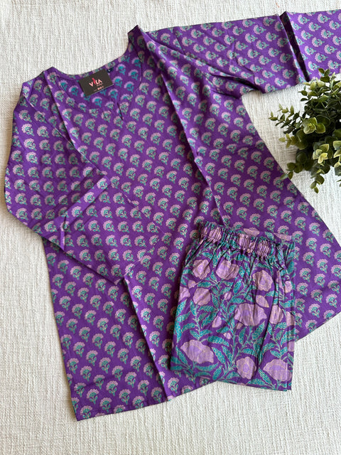 L size printed Cord Night suit