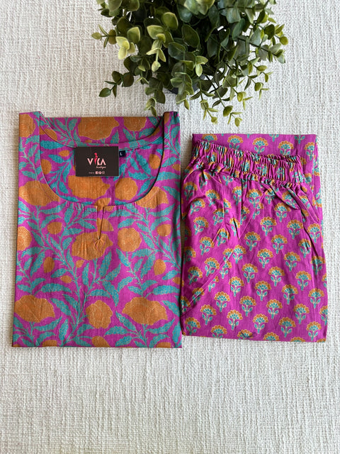 L size printed Cord Night suit
