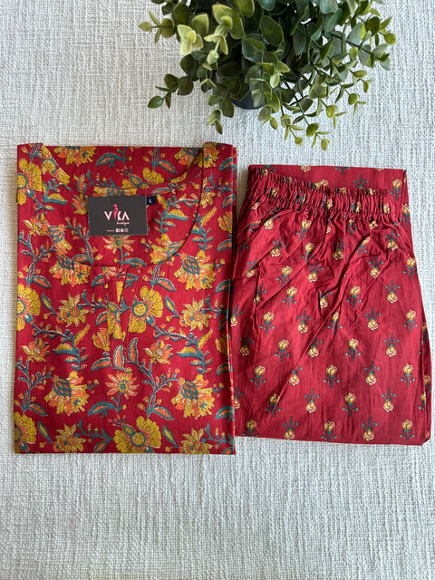 L size printed Cord Night suit