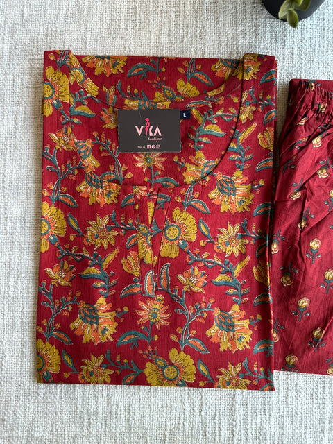 L size printed Cord Night suit