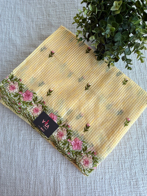 Floral cut work cotton doria saree