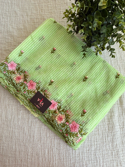 Floral cut work cotton doria saree