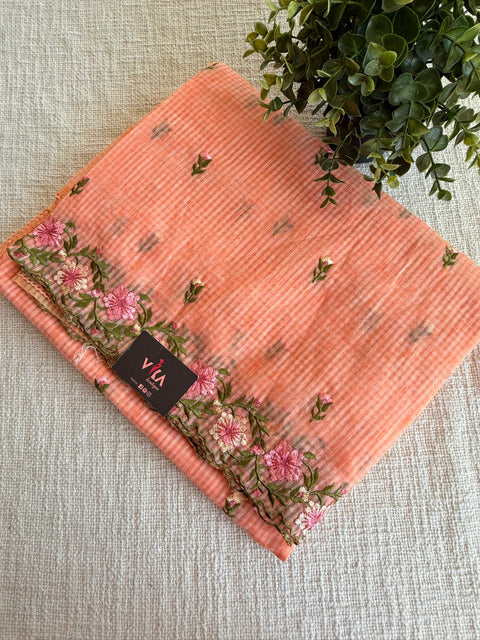 Floral cut work cotton doria saree