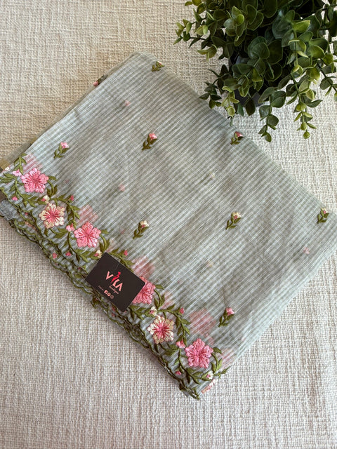 Floral cut work cotton doria saree