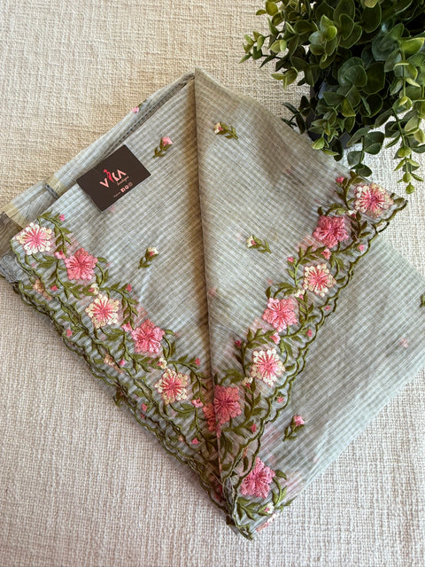 Floral cut work cotton doria saree