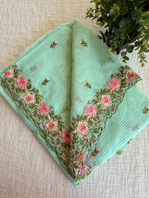 Floral cut work cotton doria saree