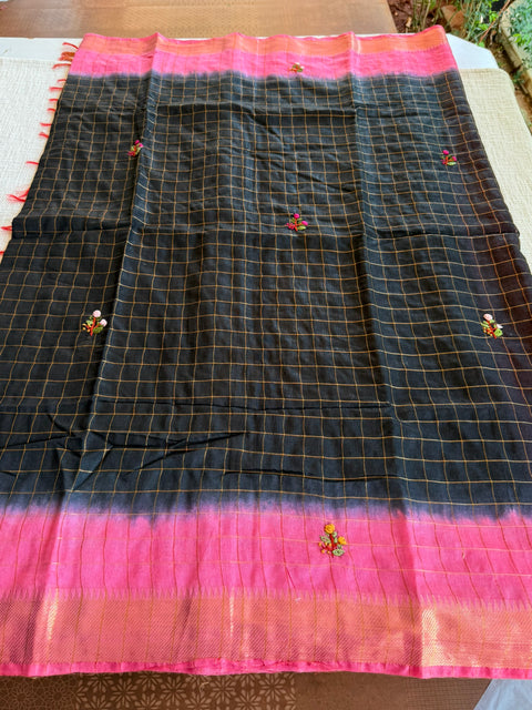 Bhag zari checked saree with blouse