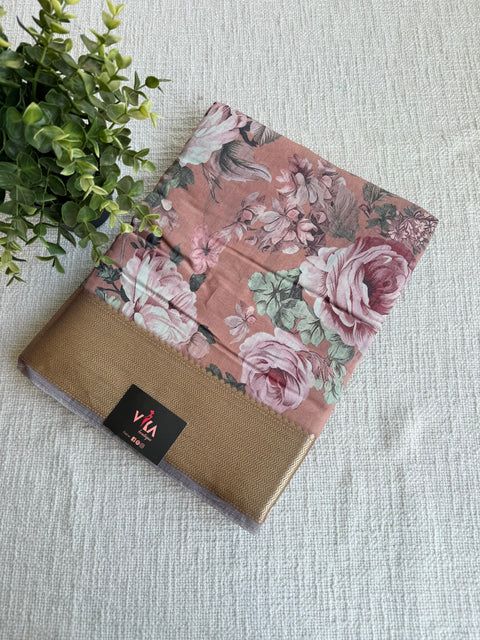 Vintage floral printed zari border saree