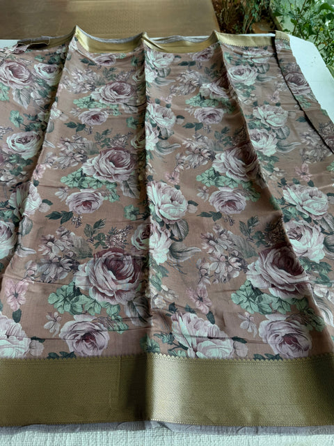 Vintage floral printed zari border saree
