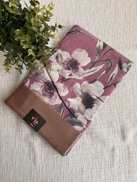 Vintage floral printed zari border saree