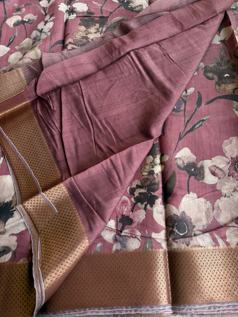 Vintage floral printed zari border saree