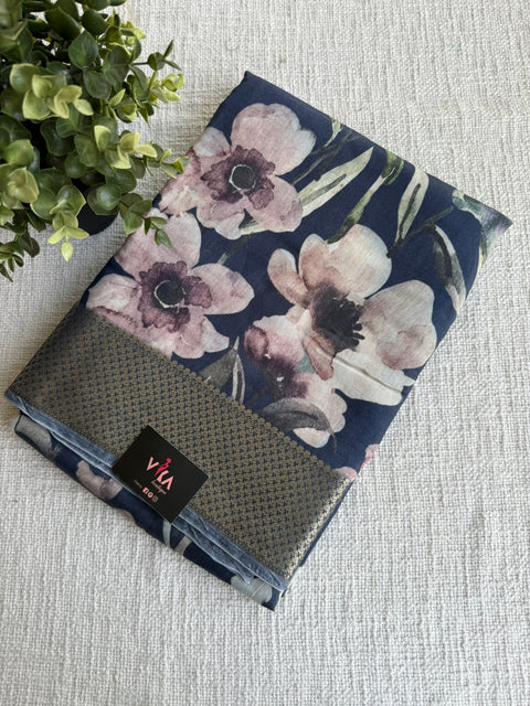Vintage floral printed zari border saree