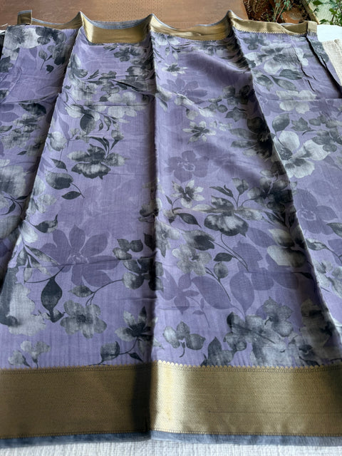 Vintage floral printed zari border saree