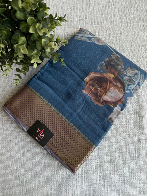 Vintage floral printed zari border saree