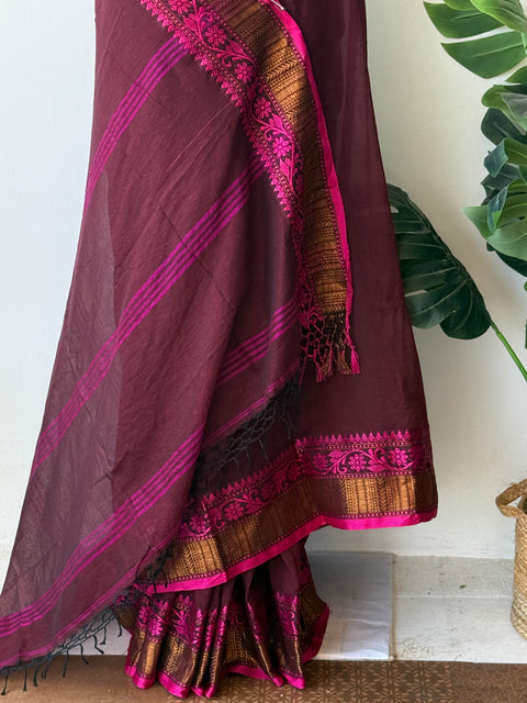 Vikhadi weaving border cotton saree