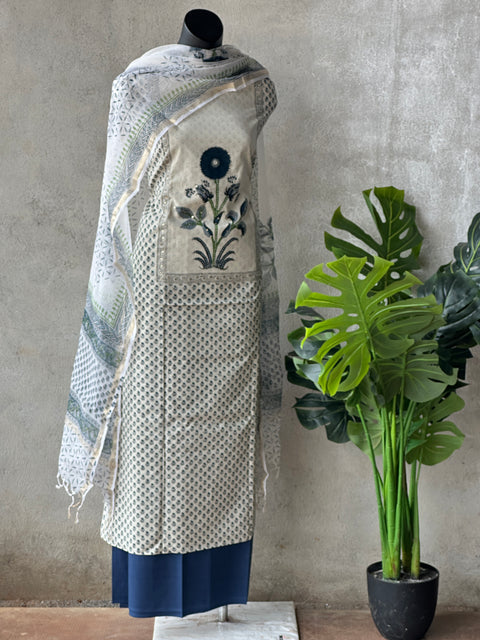 Blue hand block cotton suit material