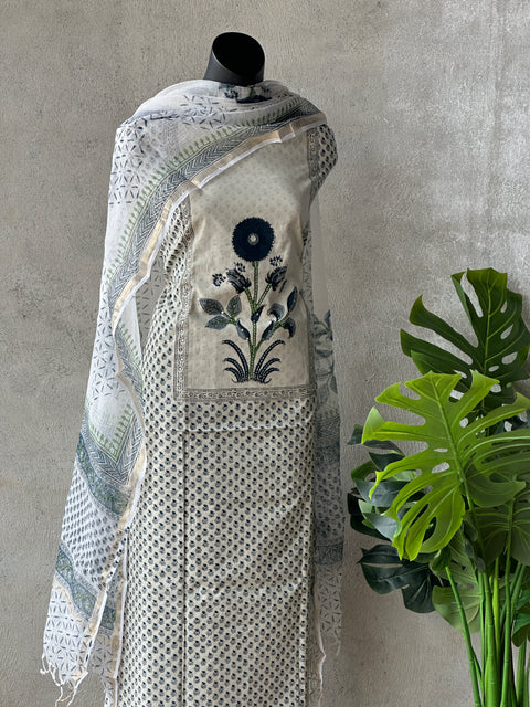 Blue hand block cotton suit material