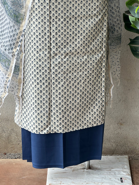 Blue hand block cotton suit material
