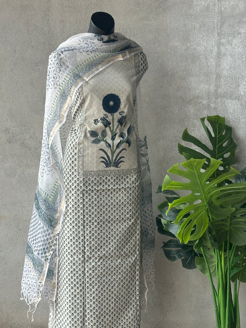 Blue hand block cotton suit material