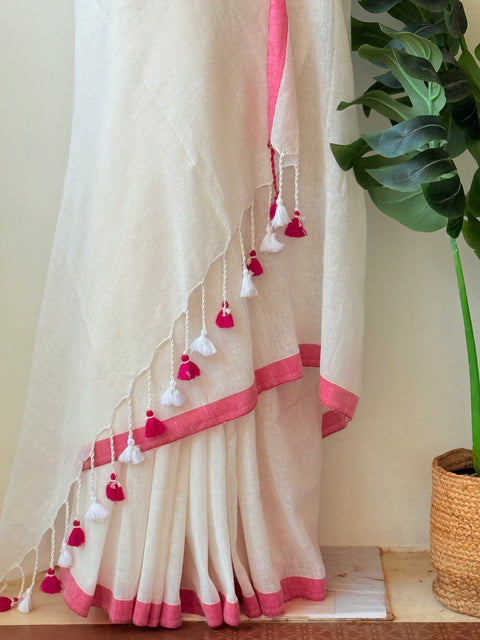 Plain linen saree