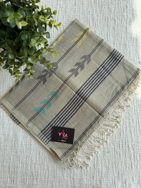 Jamdani Handloom Cotton Stole with Tassels