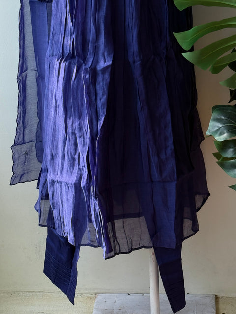 Hand emb mul chanderi Ready suit set - Electric Blue