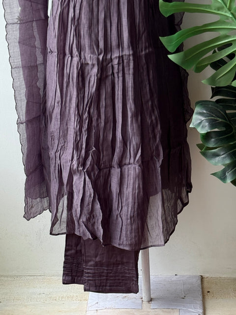 Hand emb mul chanderi Ready suit set - Mauve