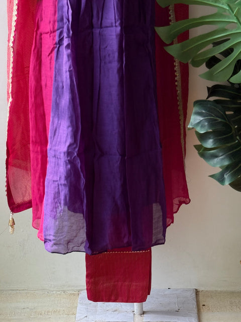 Mul chanderi Ready suit set -Puple Pink