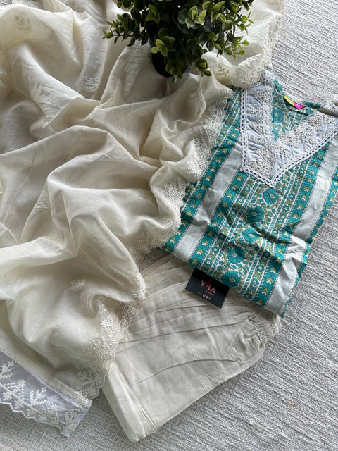 V neck printed muslin ready set