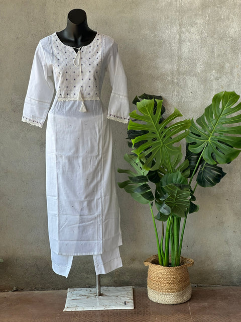 White cotton ready kurti pant