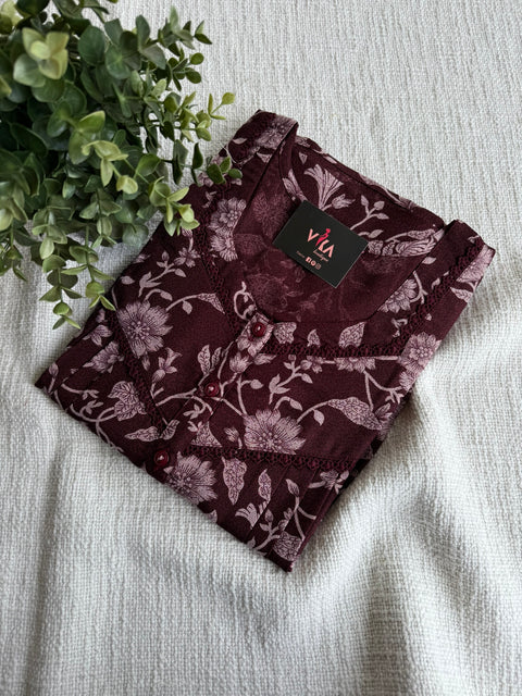 L and XL size Printed Alpine nighty-Maroon