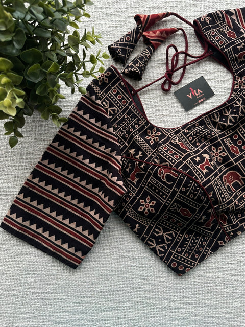 Black printed cotton blouse