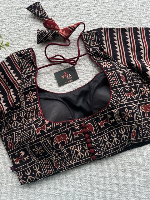 Black printed cotton blouse