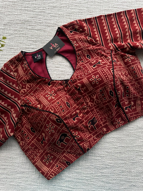 Brick red printed cotton blouse