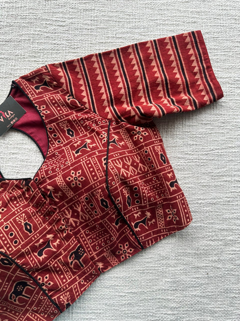 Brick red printed cotton blouse
