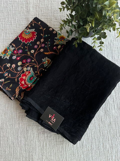 Black shiny tissue organza saree