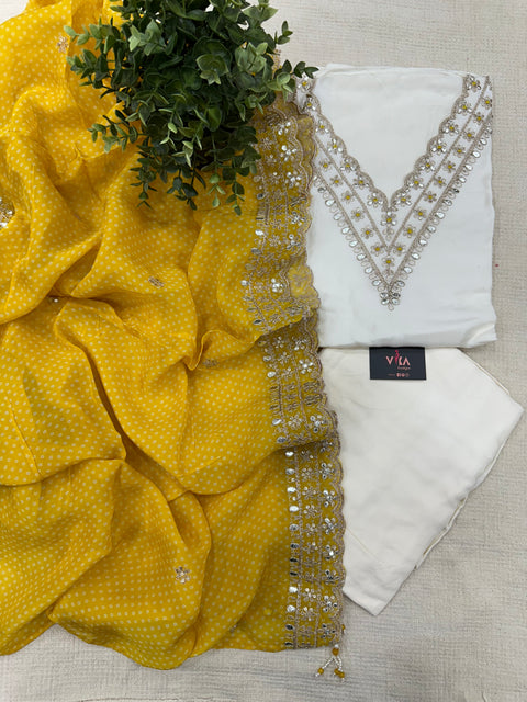 Off white/Yellow Dola silk salwar material