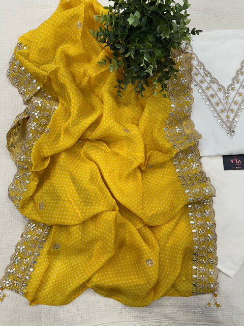 Off white/Yellow Dola silk salwar material