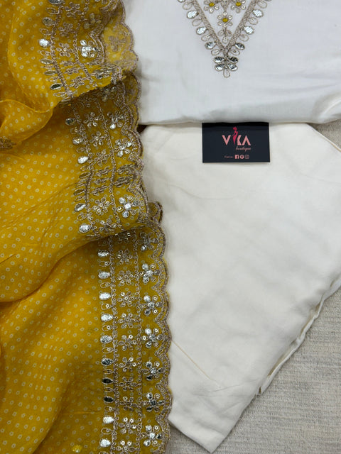 Off white/Yellow Dola silk salwar material