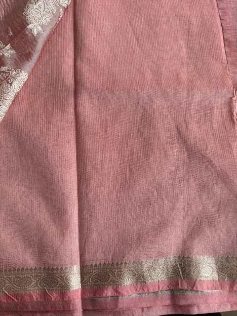 Silver zari weaving tissue saree - Pink
