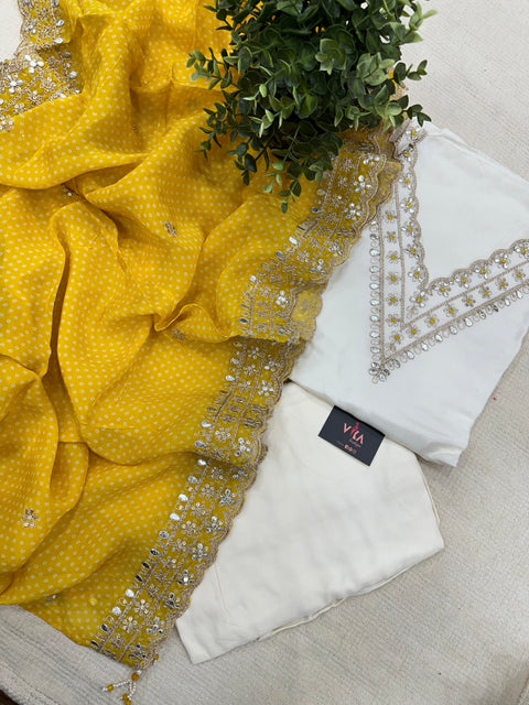 Off white/Yellow Dola silk salwar material