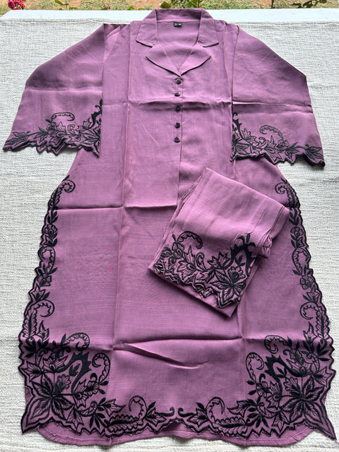 Purple embroidery co-ords