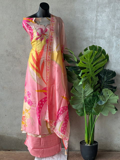 Floral printed satin crepe silk salwar material