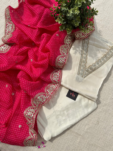 Semi stitched Russian silk salwar material - Pink