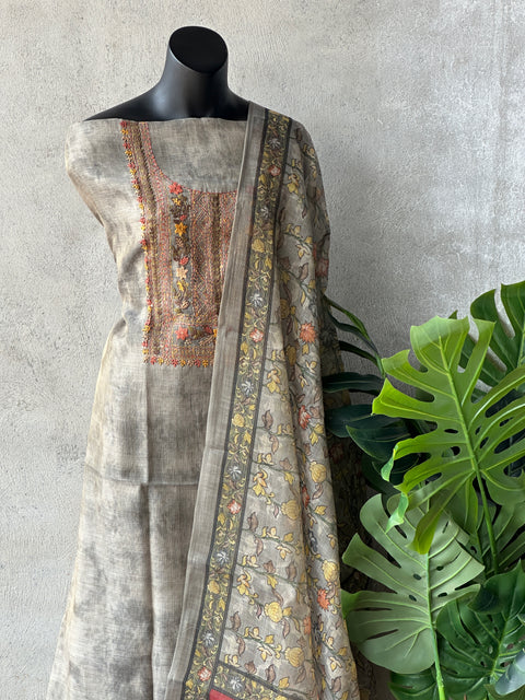 Hand Embroidered Tissue silk salwar material